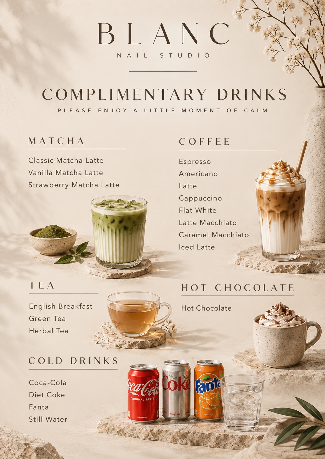 Blanc Nail Studio drinks menu